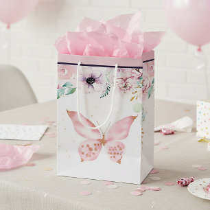 Pastel floral and butterfly baby shower  medium gi gift bag