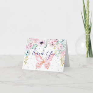 Pastel floral and butterfly baby shower thank you card
