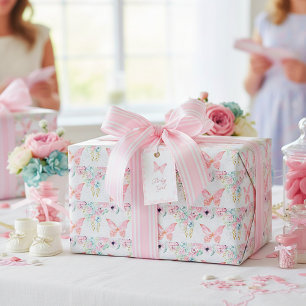 Pastel floral and butterfly baby shower  wrapping  paper