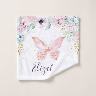 Pastel floral and butterfly baby wash cloth