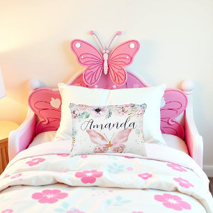 Pastel floral and butterfly personalised decorative cushion