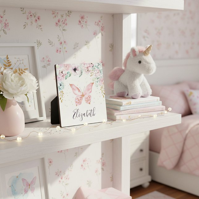 Pastel floral and butterfly personalized plaque (Creator Uploaded)