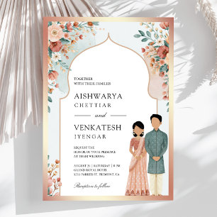Pastel Floral Arch South Indian Couple Wedding Invitation