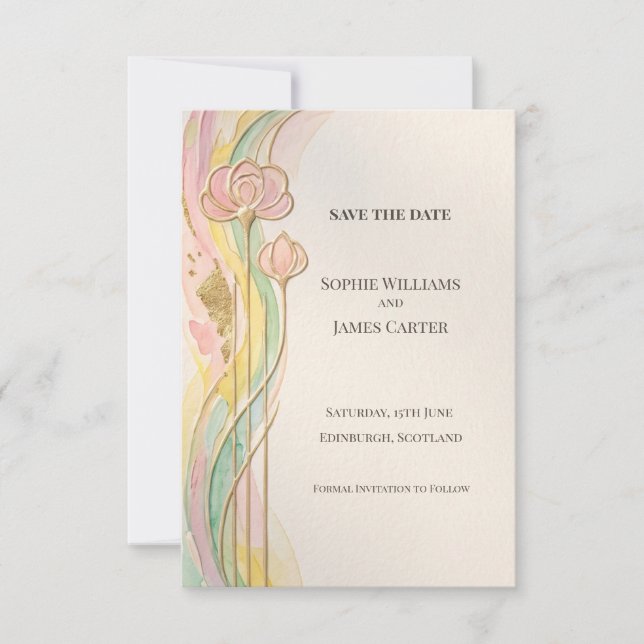 Pastel Floral Art Nouveau Save The Date (Front)