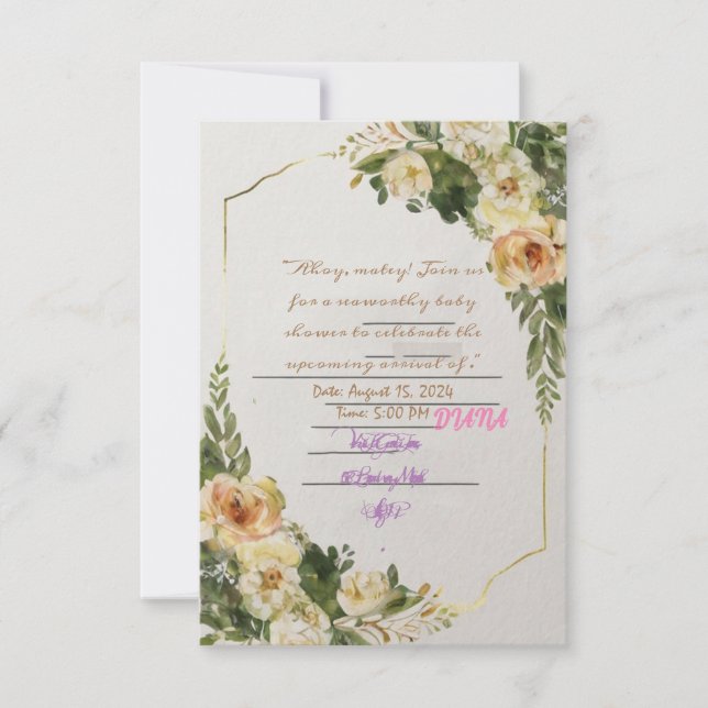 pastel floral art WITH TWIGS LEVES BABY GIRK SHOWE Invitation (Front)