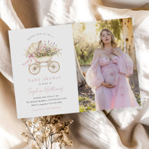Pastel Floral Baby Carriage Girl Baby Shower Photo