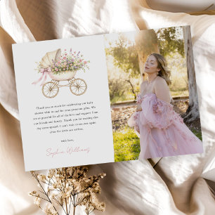 Pastel Floral Baby Carriage Girl Baby Shower Photo Thank You Card