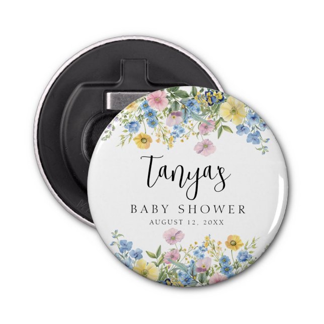 Pastel Floral Baby in Bloom Baby Shower Bottle Opener (Front)