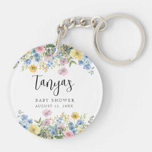 Pastel Floral Baby in Bloom Watercolor Key Ring