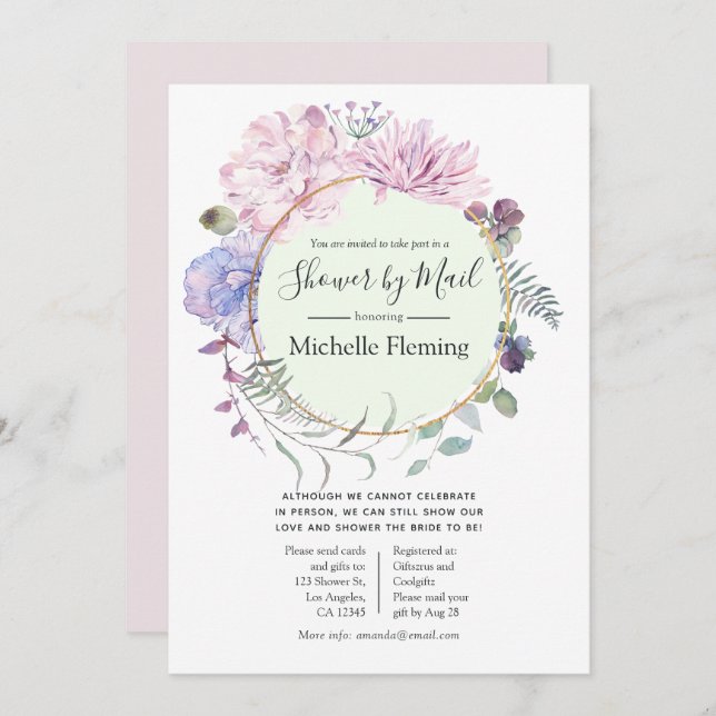 Pastel Floral Baby or Bridal Shower by Mail Invitation (Front/Back)