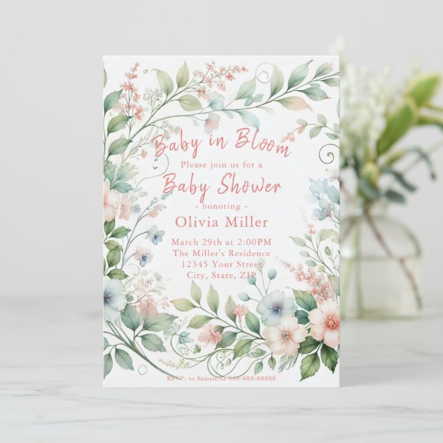 Pastel Floral Baby Shower Invitation for Girls (Standing Front)