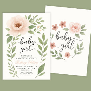 Pastel Floral Baby Shower Pink Rose Baby Girl Invitation