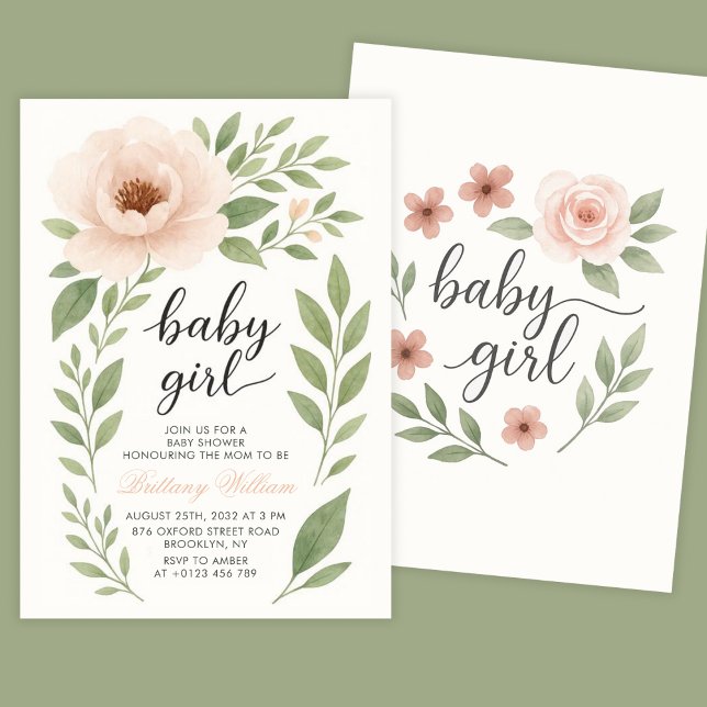 Pastel Floral Baby Shower Pink Rose Baby Girl Invitation (Creator Uploaded)