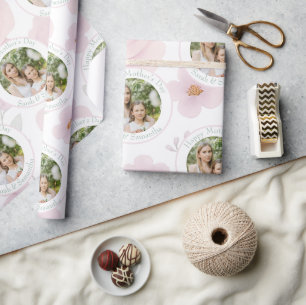 Pastel Floral Background with Photo & Text    Wrapping Paper