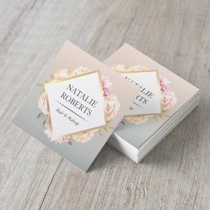 Pastel Floral Beauty Salon Hair Stylist Elegant  Square Business Card