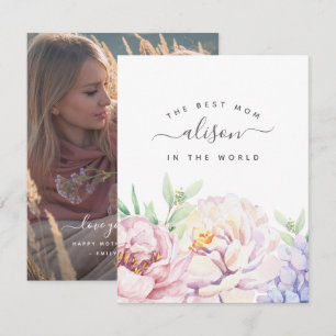 Pastel Floral Best Mum Personalised Photo Card
