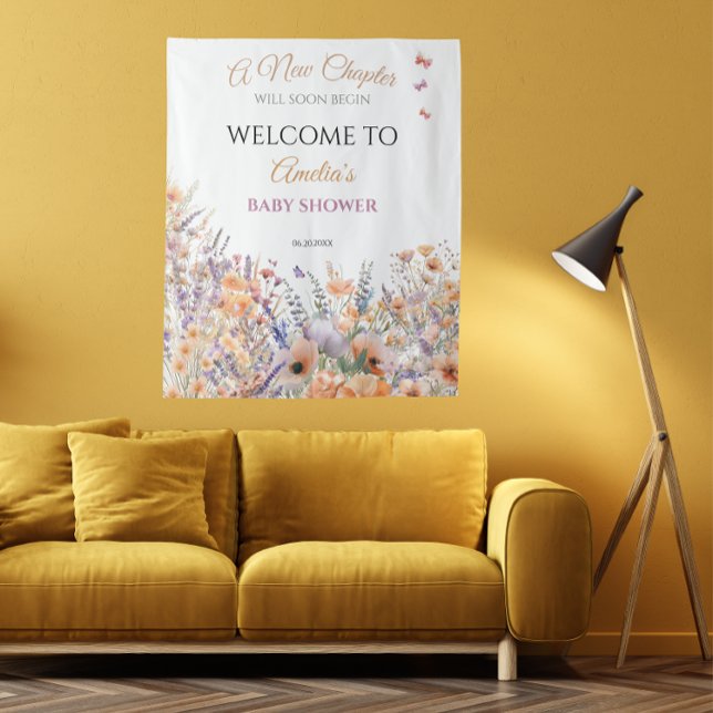 Pastel Floral Book Theme Baby Shower Welcome Tapestry (Creator Uploaded)