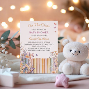 Pastel Floral Book Themed Baby Shower Invitation