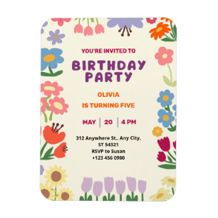 Pastel Floral Botanical Five Birthday Girl Magnet