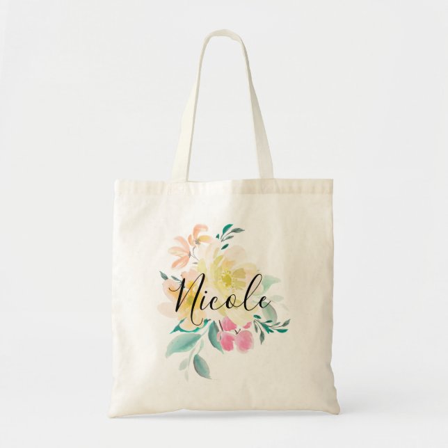Pastel Floral Bouquet Personalised Tote Bag (Front)