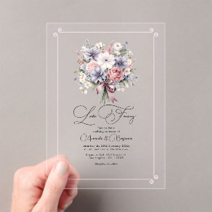 Pastel Floral Bouquet Romantic Love Fancy Wedding Acrylic Invitations