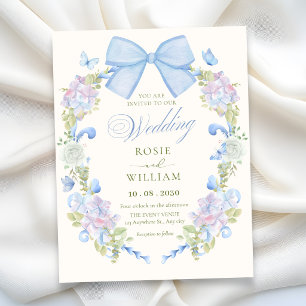 Pastel floral bow wedding invitation