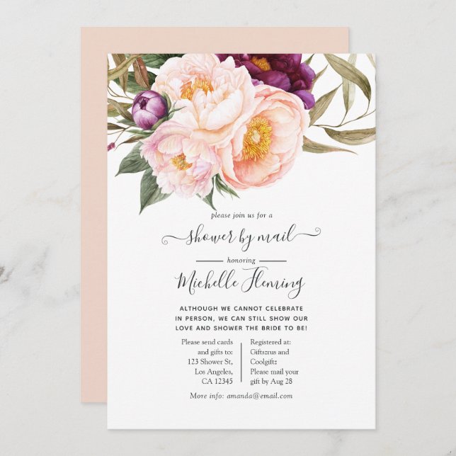 Pastel Floral Bridal Shower by Mail Invitation (Front/Back)