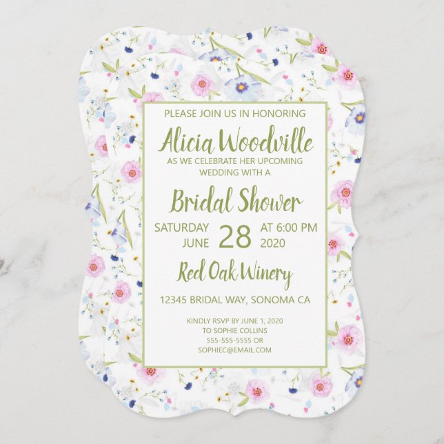Pastel Floral Bridal Shower Invitation (Front/Back)