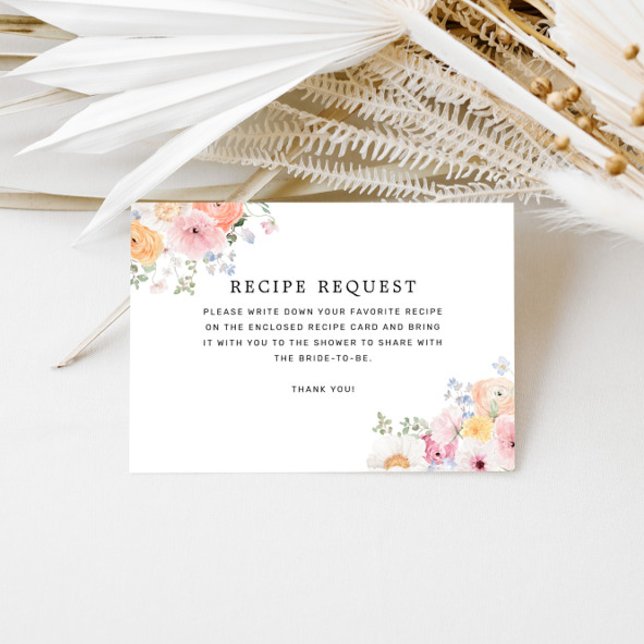 Pastel Floral Bridal Shower Recipe Request Enclosure Card (Creator Uploaded)
