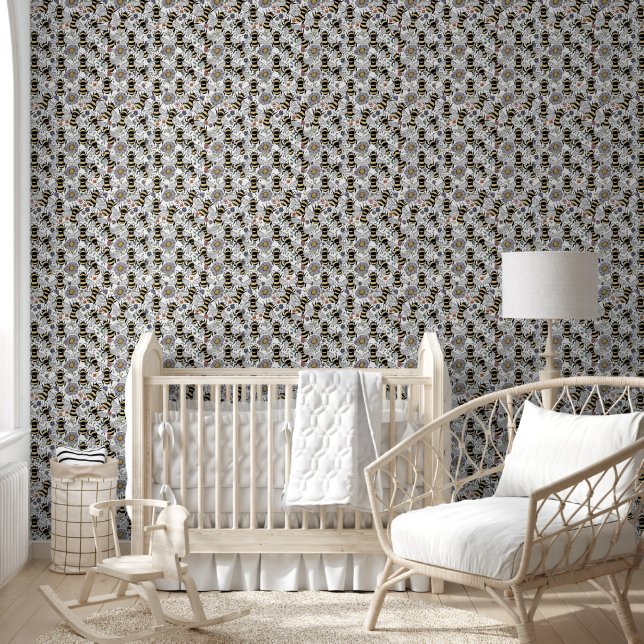 Pastel Floral Bumble Bee  Wallpaper (Kids)