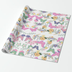 Pastel Floral Butterflies Gift Wrap