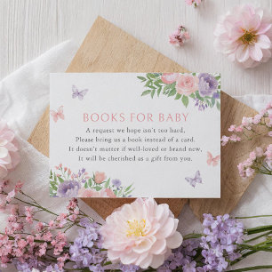 Pastel Floral Butterfly Baby Shower Books for Baby Enclosure Card