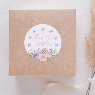 Pastel Floral Butterfly Birthday Classic Round Sticker