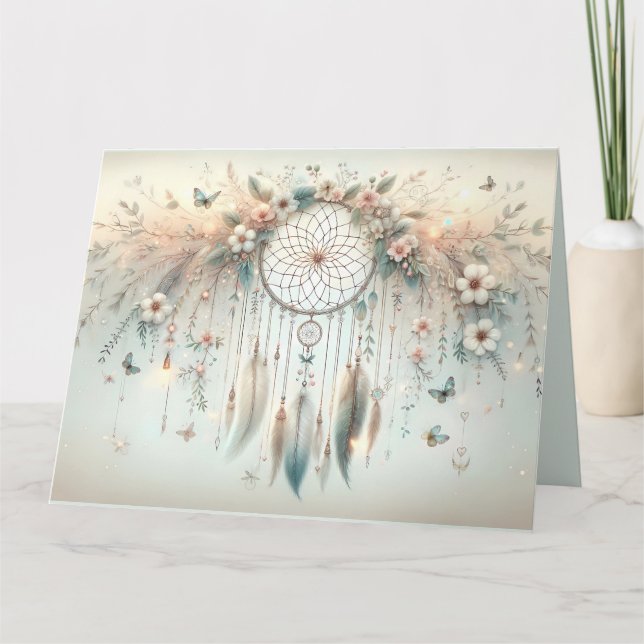 Pastel Floral Butterfly Dreamcatcher Card (Front)