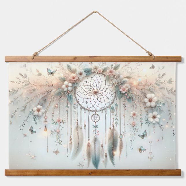 Pastel Floral Butterfly Dreamcatcher Hanging Tapestry (Front)