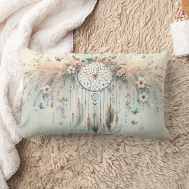 Pastel Floral Butterfly Dreamcatcher Lumbar Cushion (Blanket)