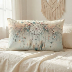 Pastel Floral Butterfly Dreamcatcher Lumbar Cushion