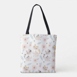 Pastel Floral Cat Tote Bag – Cute Calico & Tabby