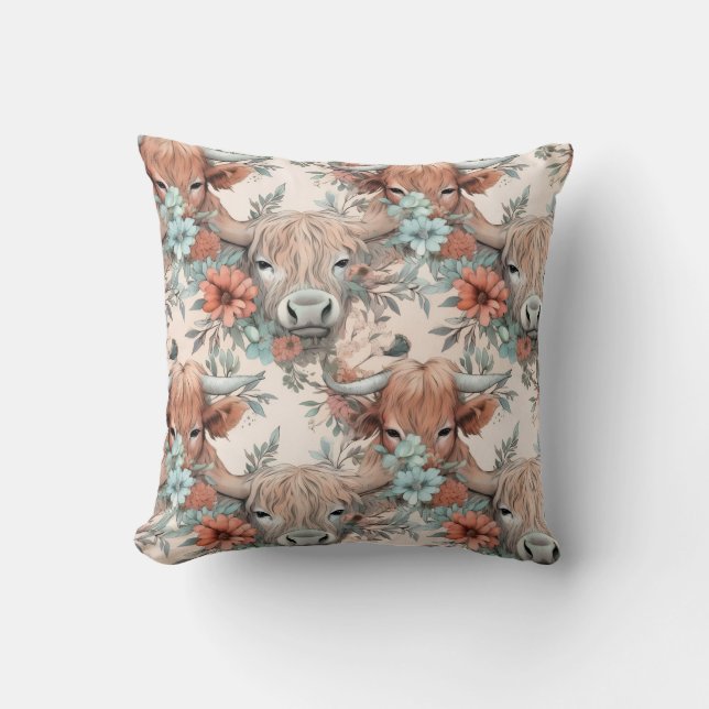 Pastel floral cow pillow (Front)