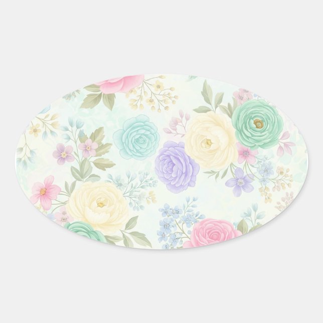 Pastel Floral Design Oval Sticker (Front)