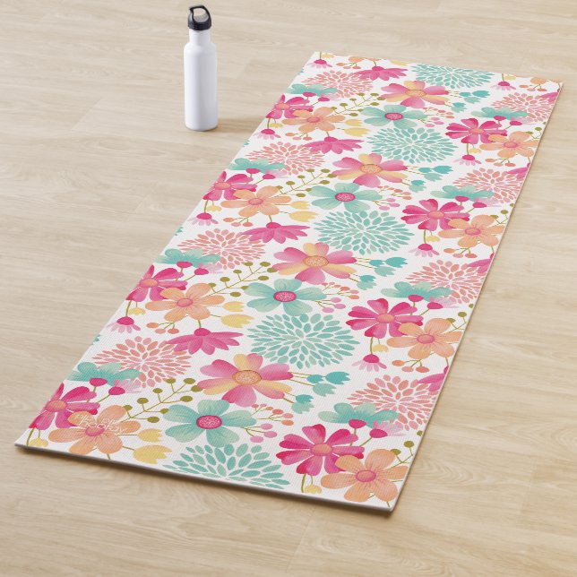 Pastel Floral Designer Yoga Exercise Floor Mat (In Situ)