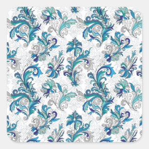 Pastel Floral Doodle Vintage Pattern. Square Sticker