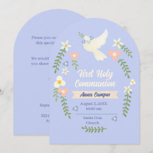 Pastel Floral Dove First Communion Invitation