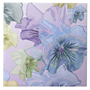 Pastel Floral Dream, Pretty Pansies Ceramic Tile