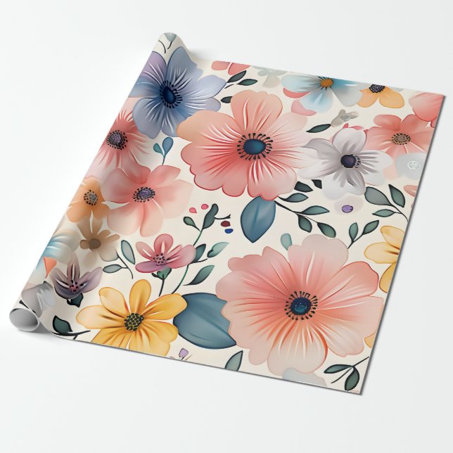 Pastel Floral Fantasy Wrapping Paper (Unrolled)
