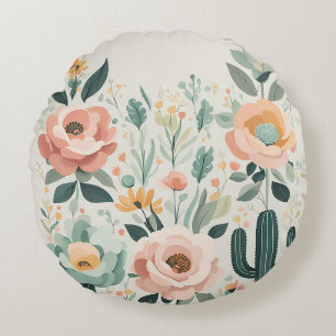 Pastel Floral Fiesta Round Cushion
