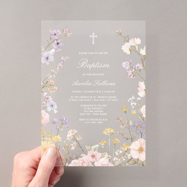 Pastel Floral Frame Baptism Acrylic Invitation (Insitu (Handheld))