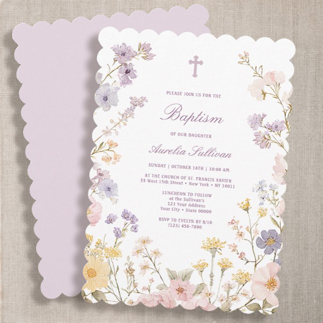 Pastel Floral Frame Baptism Invitation (Creator Uploaded)