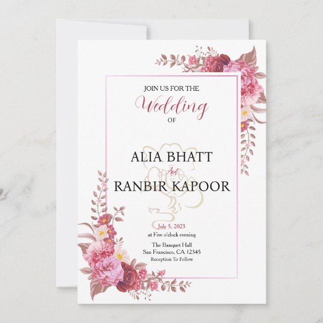 Pastel Floral Frame Indian Wedding Invitation (Front)
