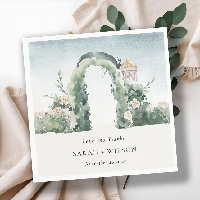 Pastel Floral Garden Arch Botanical Wedding Thanks Napkin (Creator Uploaded)